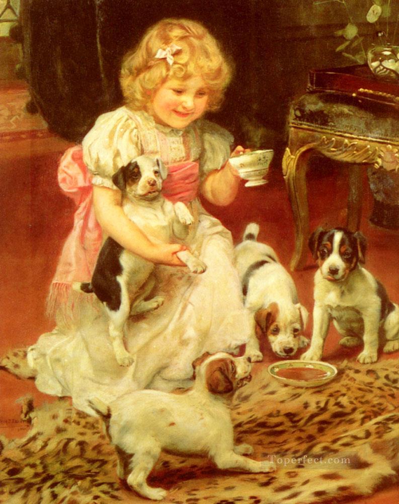 Tea Time idyllic children Arthur John Elsley Oil Paintings